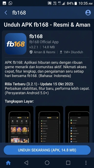 Tampilan halaman APK fb168