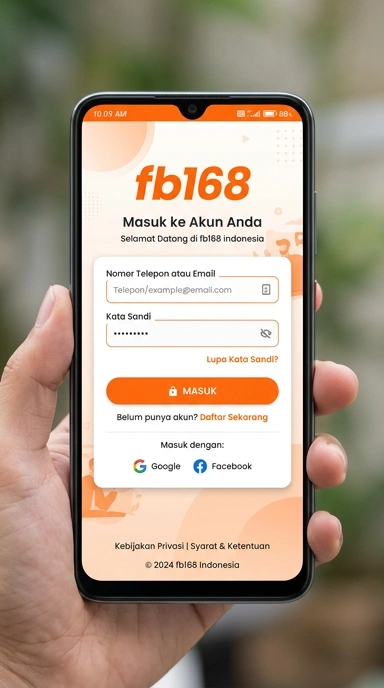 Tampilan halaman login fb168